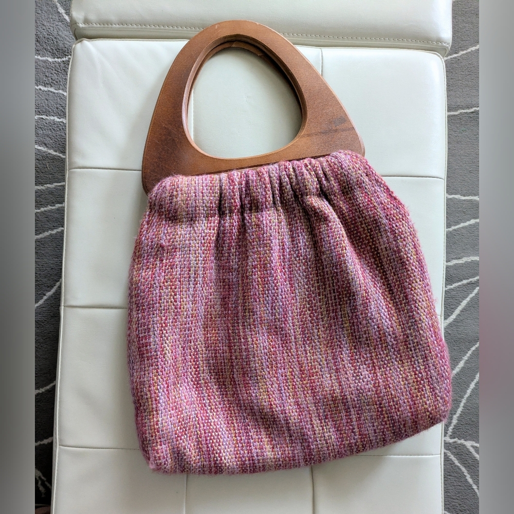 Vintage, Tweed Wooden Handle Bag/Purse